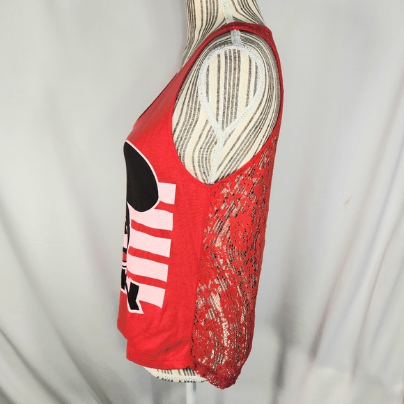 Disney Mickey Mouse Red Floral Lace Back Sleeveless Tank Top Size Medium (7-9) - Picture 3 of 9